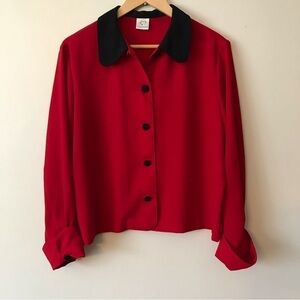 Vintage red and black mj carroll red and black blouse top womens large